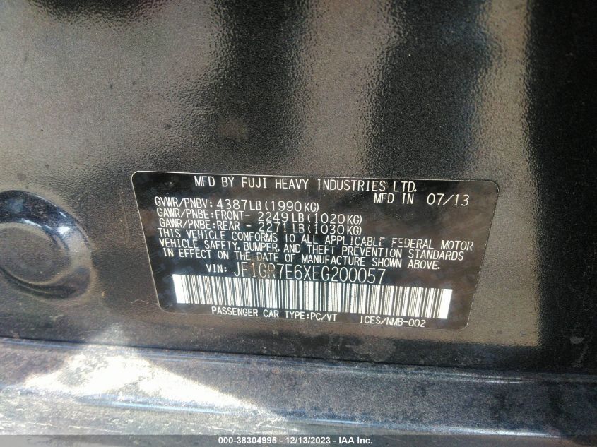 2014 SUBARU IMPREZA WRX JF1GR7E6XEG200057