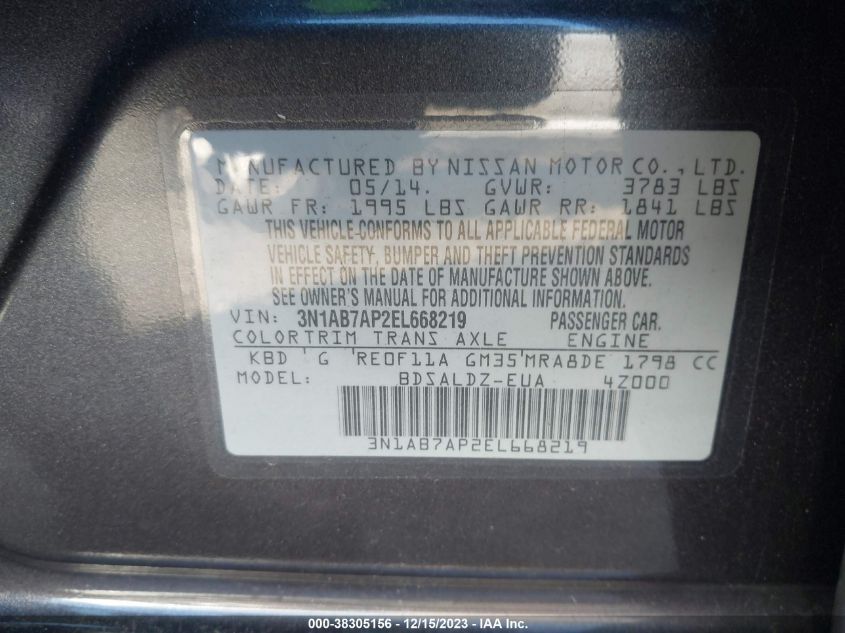 2014 NISSAN SENTRA SV - 3N1AB7AP2EL668219