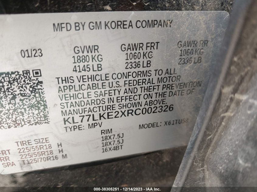 2024 CHEVROLET TRAX FWD ACTIV - KL77LKE2XRC002326