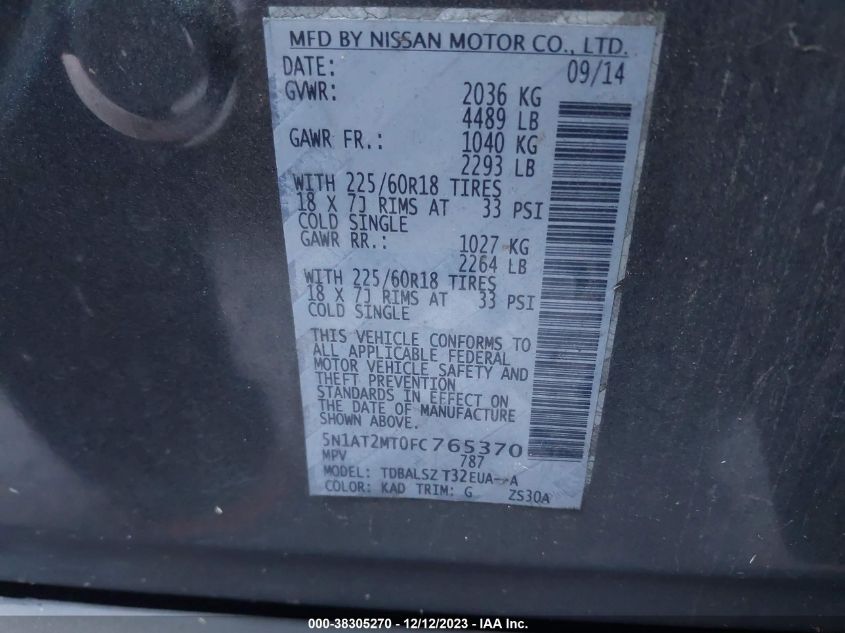 2015 NISSAN ROGUE SL - 5N1AT2MT0FC765370