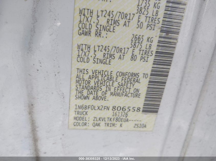 2015 NISSAN NV CARGO NV2500 HD SV V6 - 1N6BF0LX2FN806558