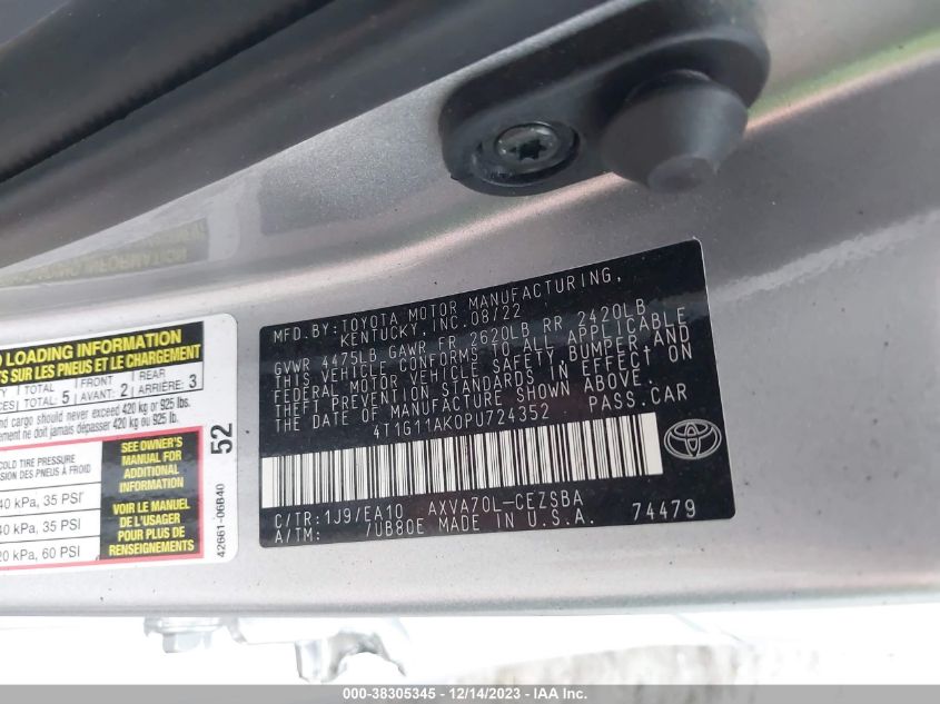 2023 TOYOTA CAMRY SE - 4T1G11AK0PU724352