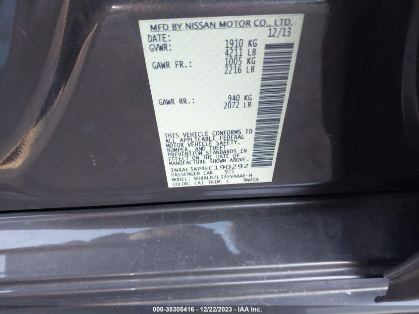 2014 NISSAN ALTIMA 2.5 S - 1N4AL3AP4EC190292