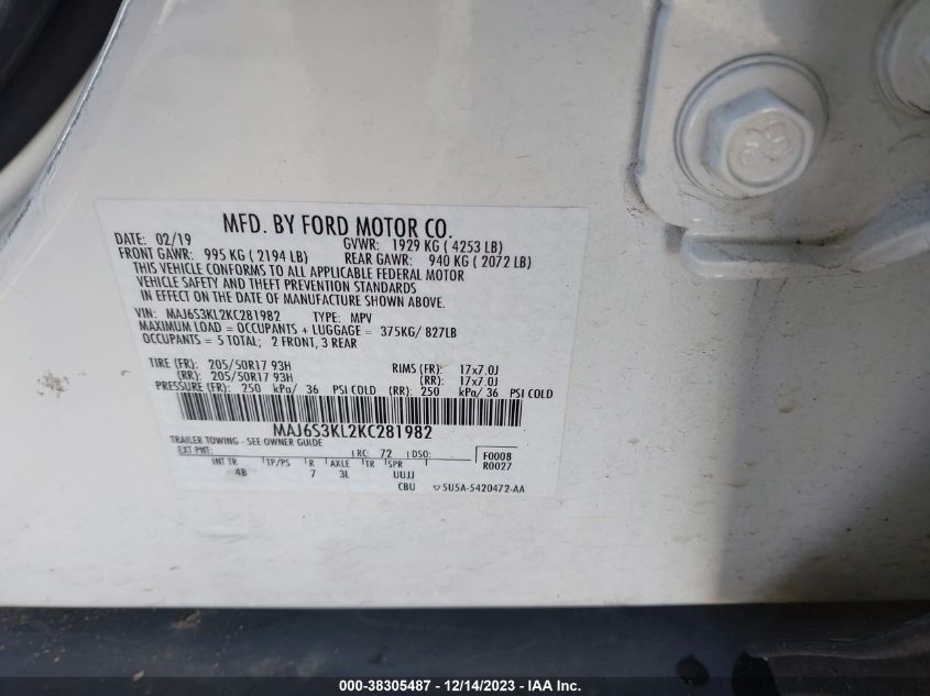 2019 FORD ECOSPORT TITANIUM - MAJ6S3KL2KC281982