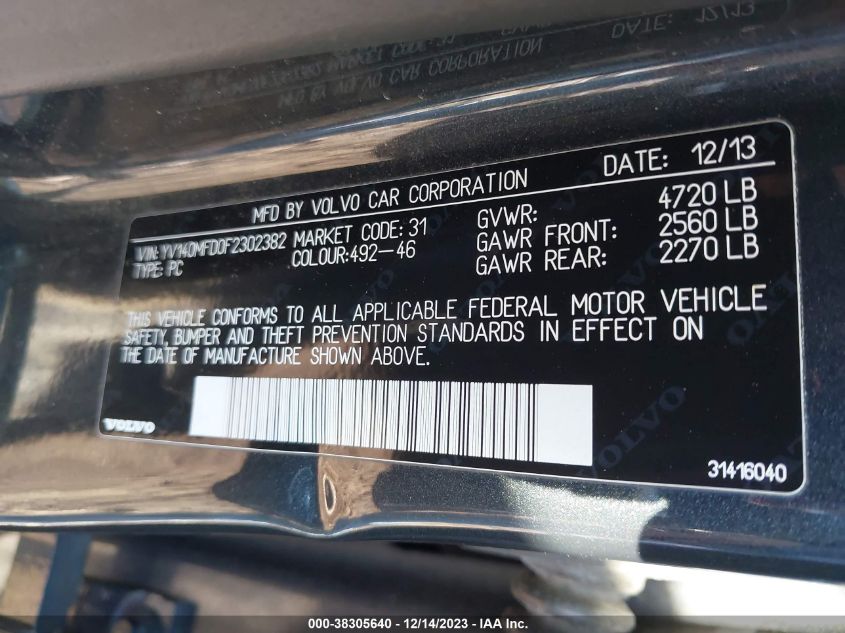 2015 VOLVO S60 T5 PLATINUM - YV140MFD0F2302382
