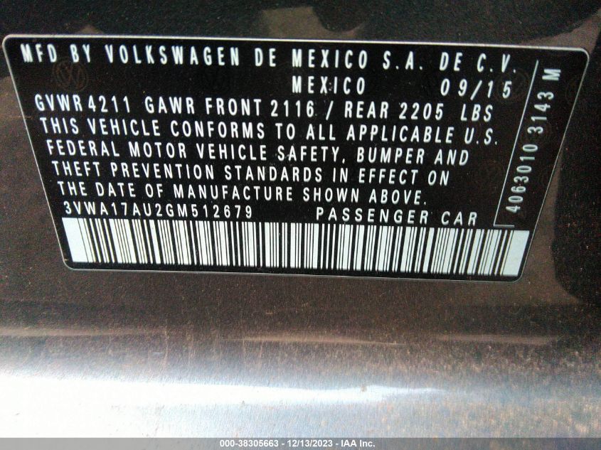 2016 VOLKSWAGEN GOLF SPORTWAGEN TSI S 4-DOOR - 3VWA17AU2GM512679
