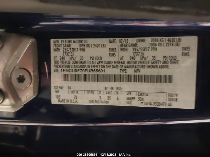 2015 FORD ESCAPE S - 1FMCU0F70FUB65601