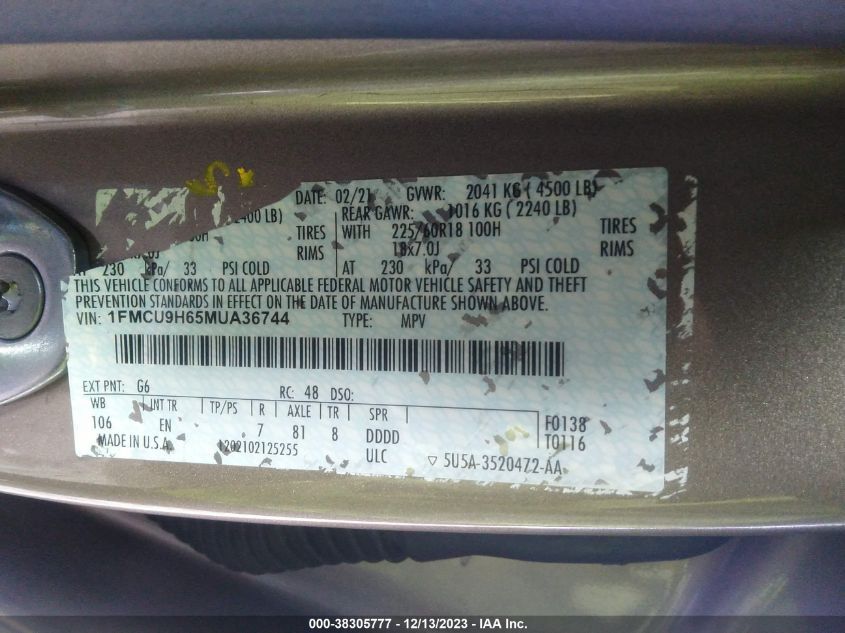 2021 FORD ESCAPE SEL - 1FMTU9H65MUA36744