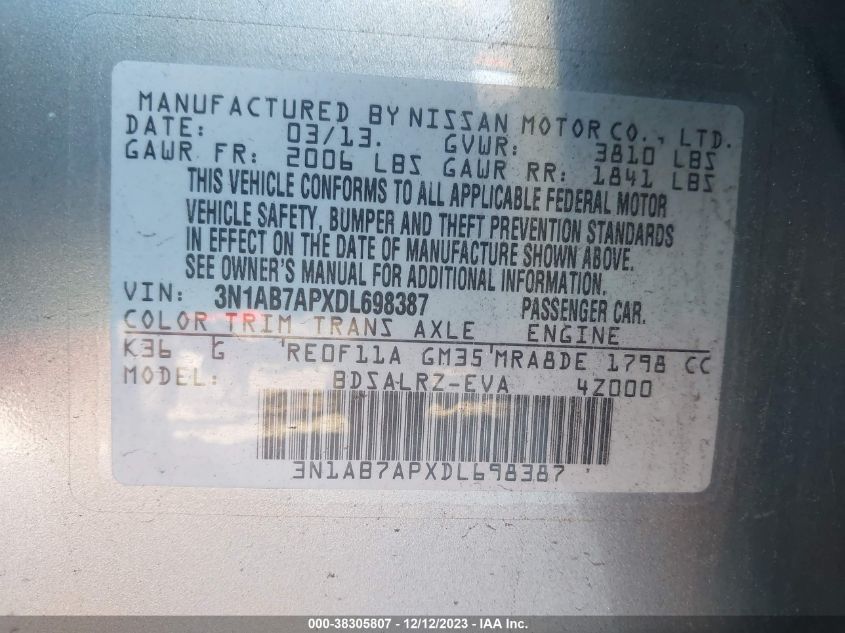 2013 NISSAN SENTRA SR - 3N1AB7APXDL698387