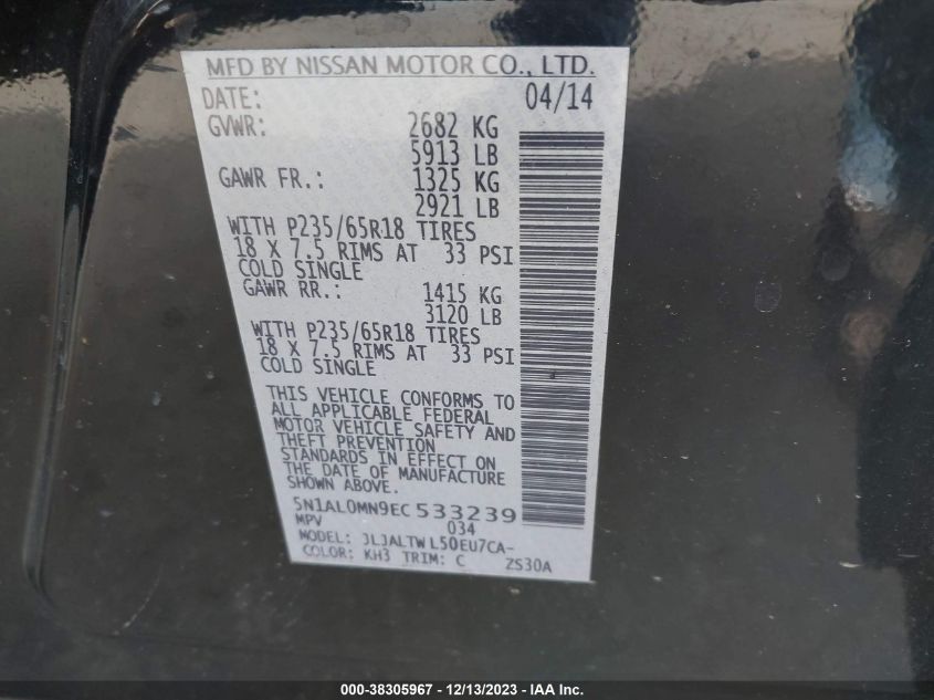 2014 INFINITI QX60 - 5N1AL0MN9EC533239