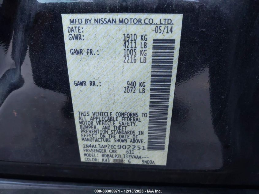 2014 NISSAN ALTIMA 2.5 - 1N4AL3AP2EC902251