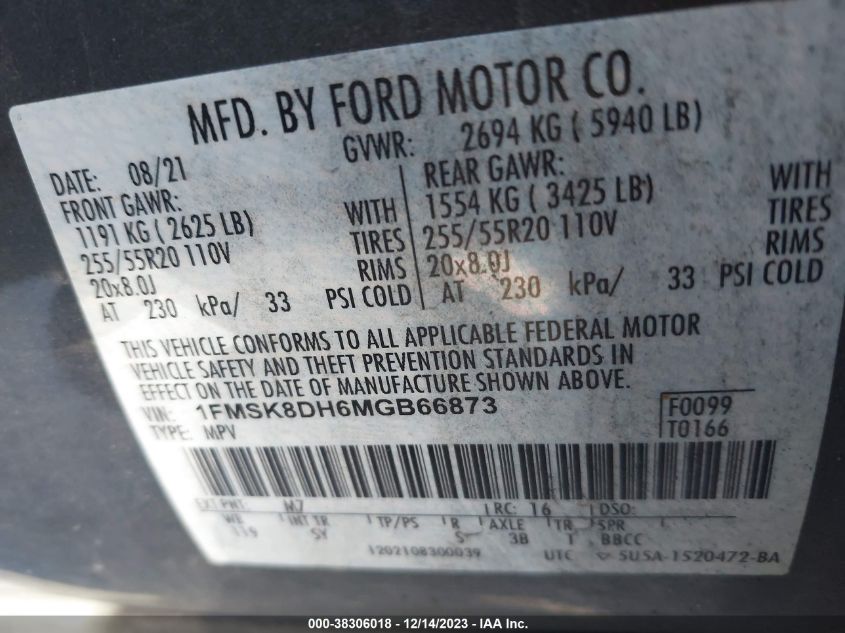 2021 FORD EXPLORER XLT - 1FMSK8DH6MGB66873