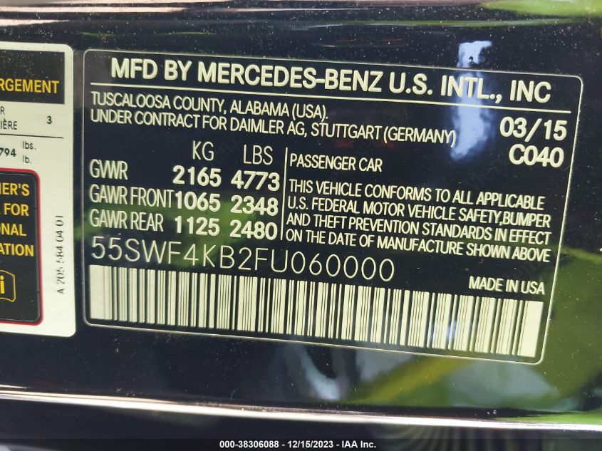 2015 MERCEDES-BENZ C 300 4MATIC/LUXURY 4MATIC/SPORT 4MATIC - 55SWF4KB2FU060000