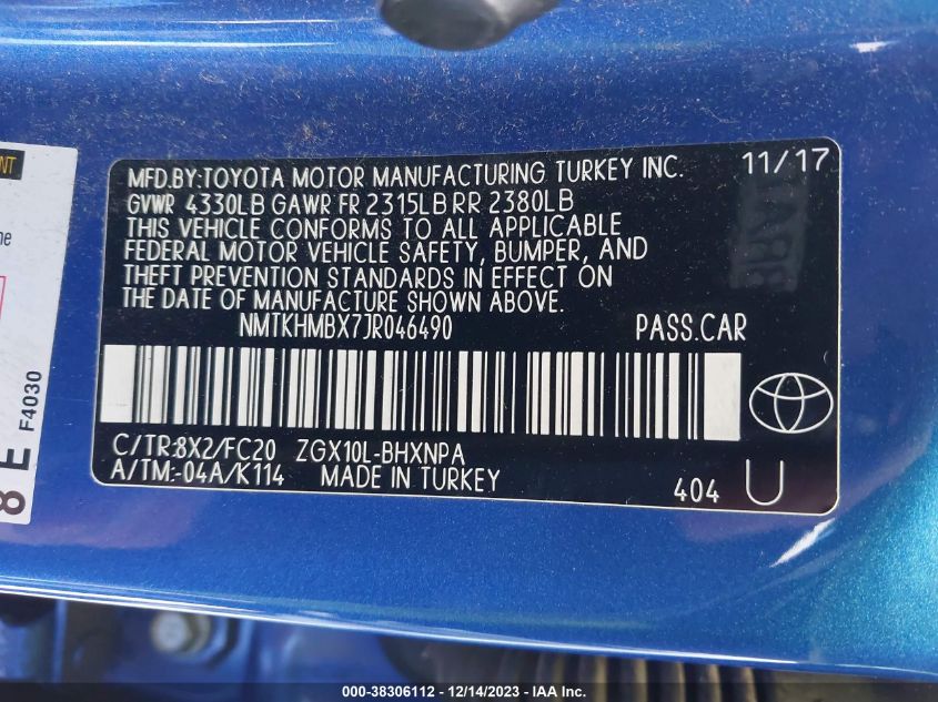 2018 TOYOTA C-HR XLE - NMTKHMBX7JR046490