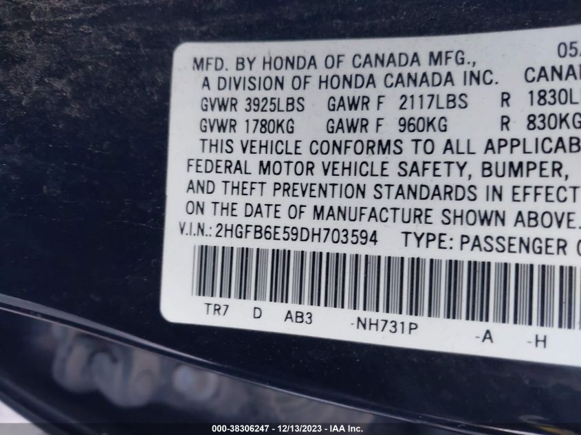 2013 HONDA CIVIC SI - 2HGFB6E59DH703594