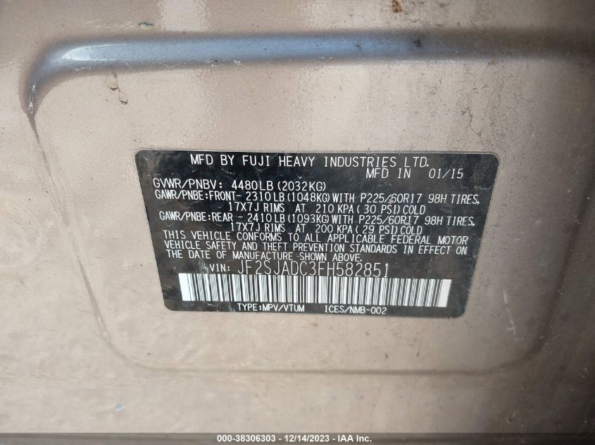 2015 SUBARU FORESTER 2.5I PREMIUM - JF2SJADC3FH582851