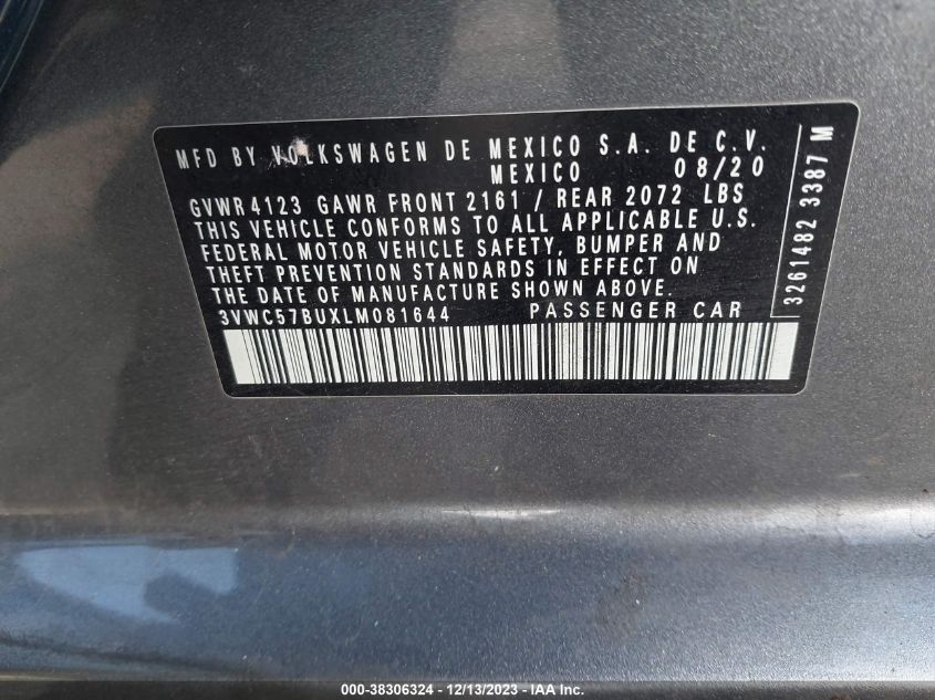 2020 VOLKSWAGEN JETTA 1.4T R-LINE/1.4T S/1.4T SE - 3VWC57BUXLM081644