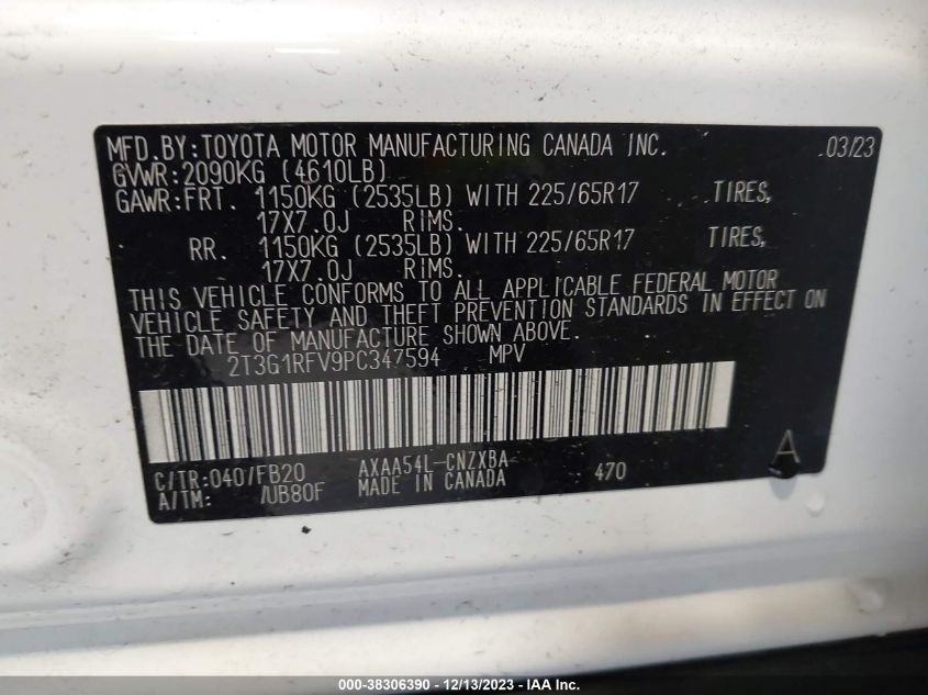 2023 TOYOTA RAV4 LE - 2T3G1RFV9PC347594