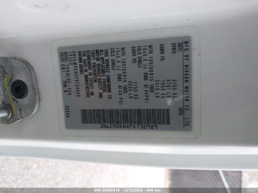 2015 NISSAN NV200 S - 3N6CM0KNXFK730989