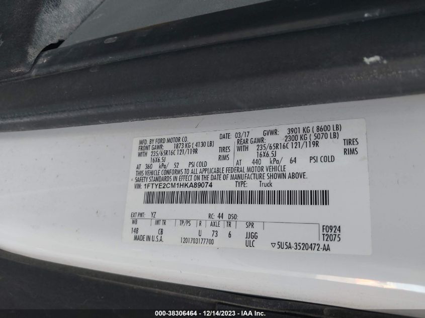 2017 FORD TRANSIT-150 - 1FTYE2CM1HKA89074
