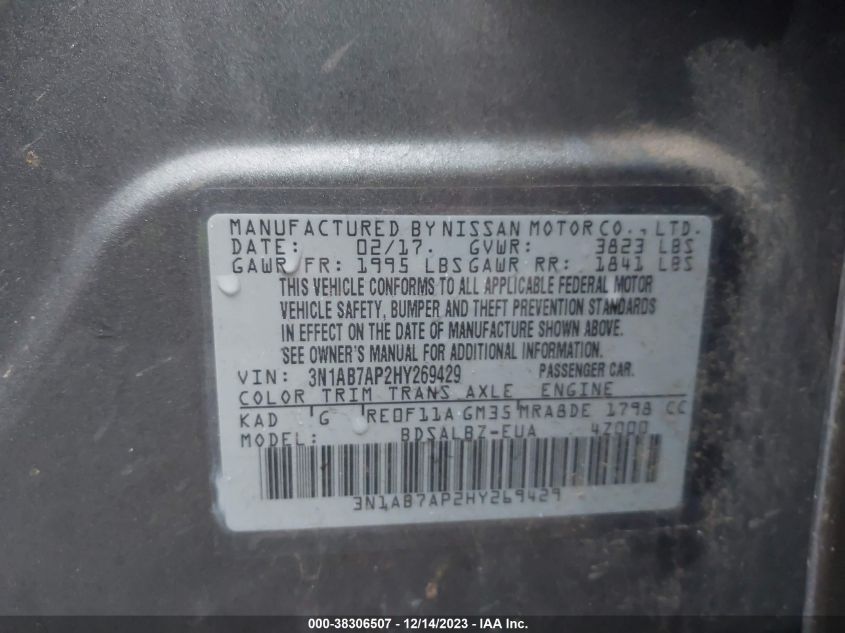 2017 NISSAN SENTRA S - 3N1AB7AP2HY269429