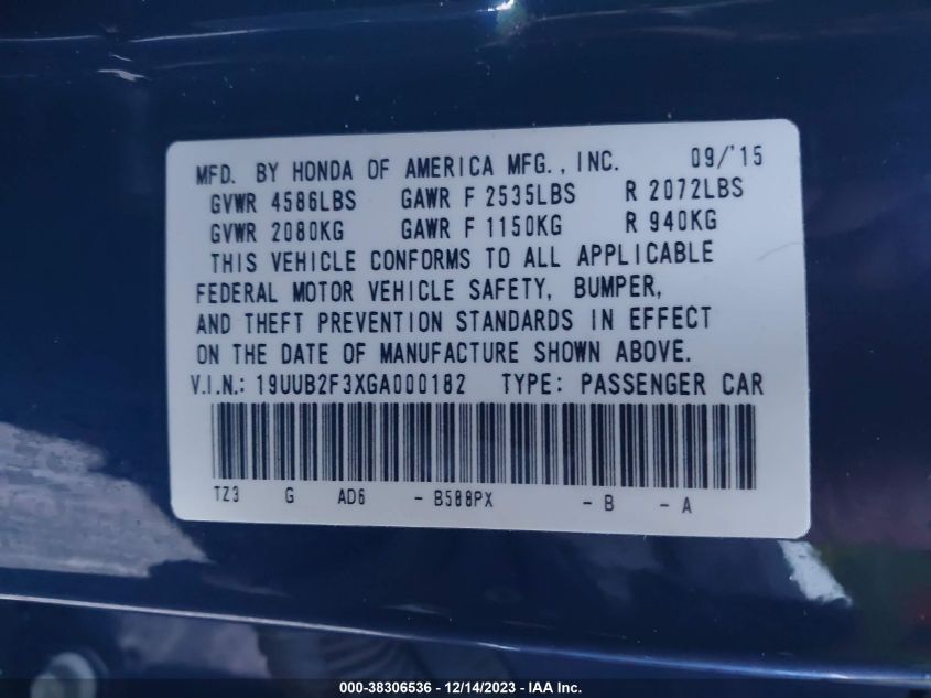2016 ACURA TLX V6 - 19UUB2F3XGA000182