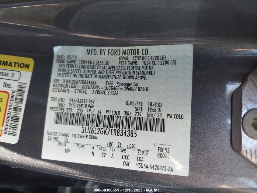 2014 LINCOLN MKZ - 3LN6L2GK7ER834385
