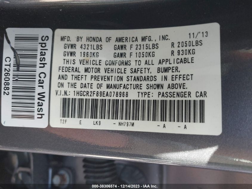 2014 HONDA ACCORD EX-L - 1HGCR2F89EA078968