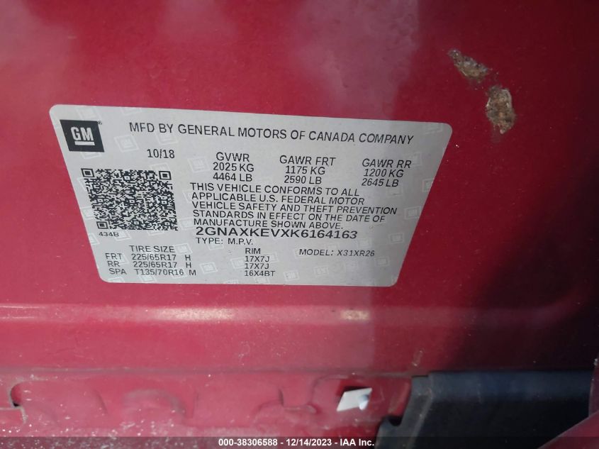 2019 CHEVROLET EQUINOX LT - 2GNAXKEVXK6164163