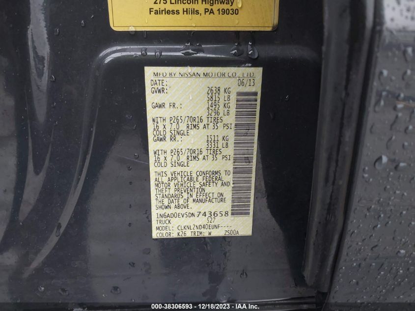 2013 NISSAN FRONTIER SV - 1N6AD0EV5DN743658