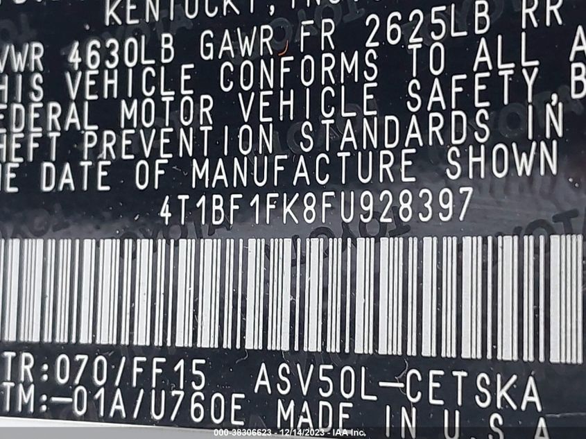 2015 TOYOTA CAMRY SE - 4T1BF1FK8FU928397