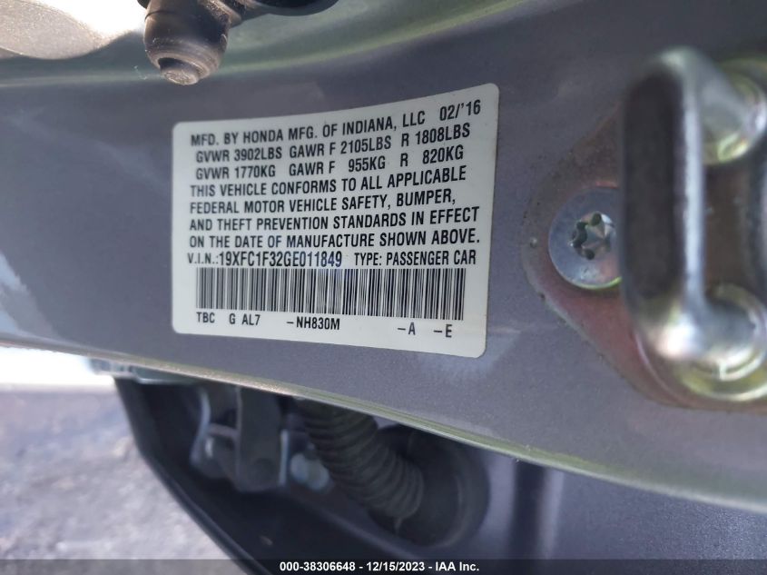 2016 HONDA CIVIC EX-T - 19XFC1F32GE011849