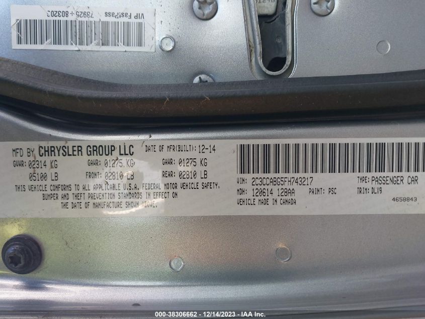 2015 CHRYSLER 300 S - 2C3CCABG5FH743217