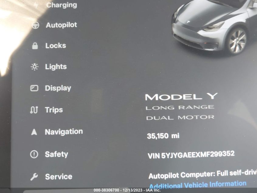 2021 TESLA MODEL Y LONG RANGE DUAL MOTOR ALL-WHEEL DRIVE - 5YJYGAEEXMF299352