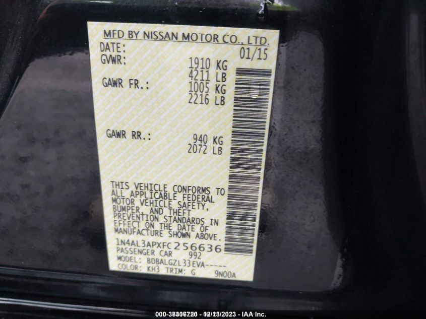 2015 NISSAN ALTIMA 2.5/2.5 S/2.5 SL/2.5 SV - 1N4AL3APXFC256636