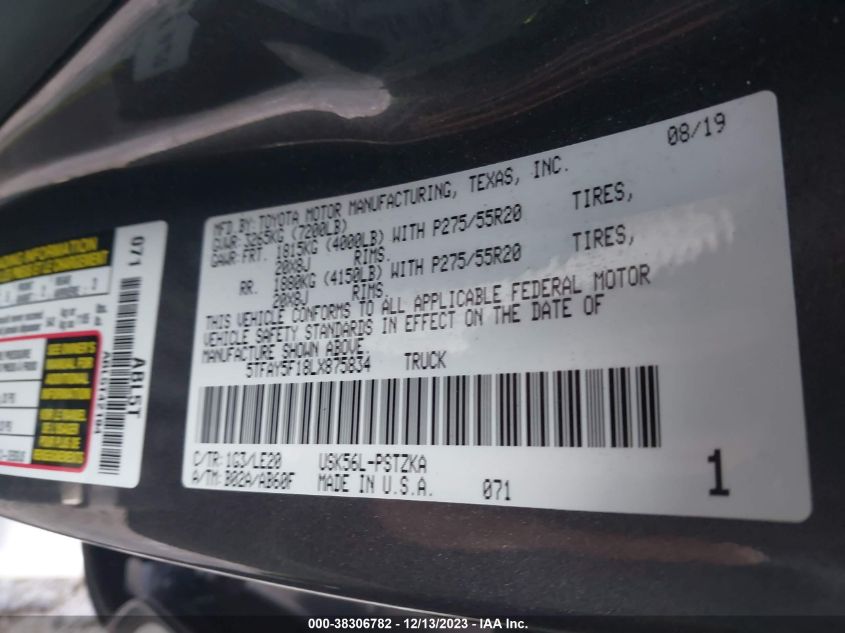 2020 TOYOTA TUNDRA CREWMAX 1794/CREWMAX PLAT - 5TFAY5F18LX875834