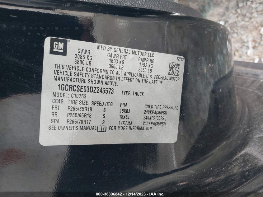 2013 CHEVROLET SILVERADO 1500 LT - 1GCRCSE03DZ245573