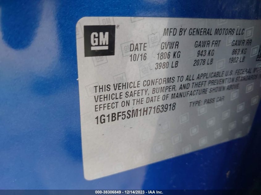2017 CHEVROLET CRUZE PREMIER AUTO - 1G1BF5SM1H7163918