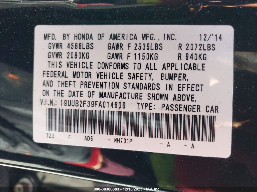 2015 ACURA TLX V6 - 19UUB2F39FA014606