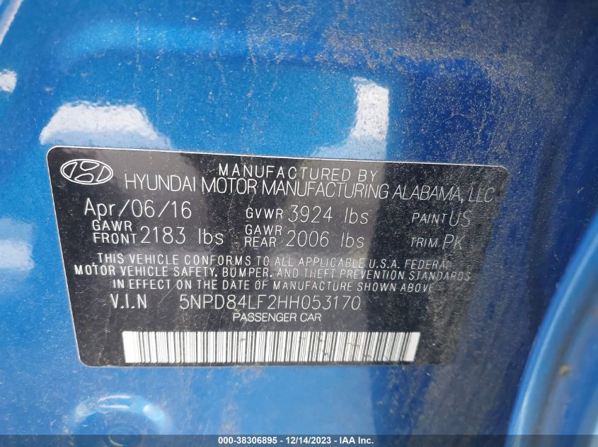 2017 HYUNDAI ELANTRA SE - 5NPD84LF2HH053170