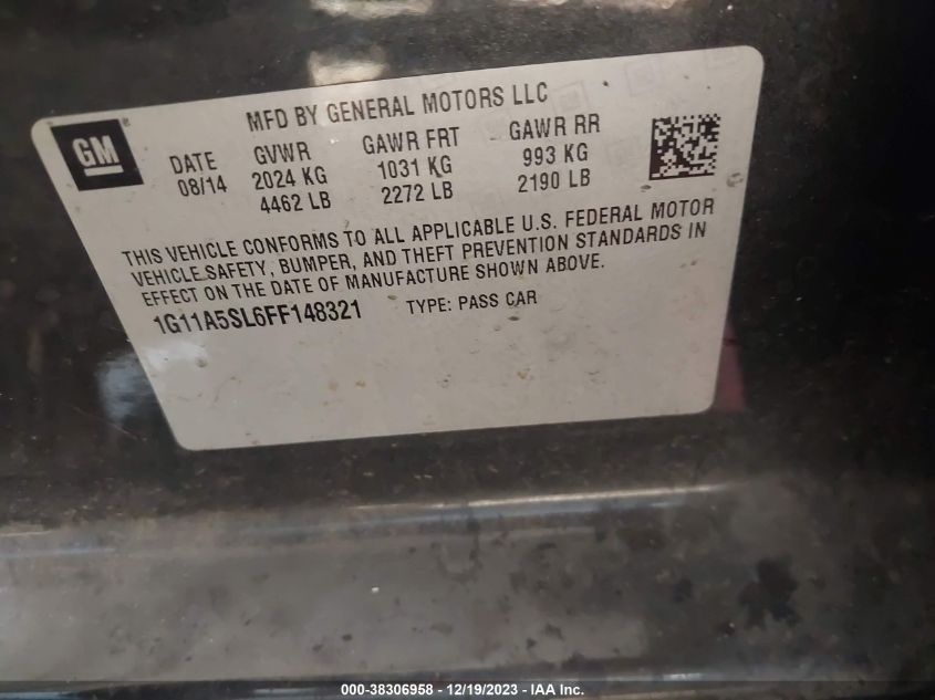 2015 CHEVROLET MALIBU 1FL - 1G11A5SL6FF148321