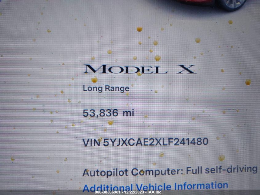 2020 TESLA MODEL X LONG RANGE DUAL MOTOR ALL-WHEEL DRIVE/LONG RANGE PLUS DUAL MOTOR ALL-WHEEL DRIVE - 5YJXCAE2XLF241480