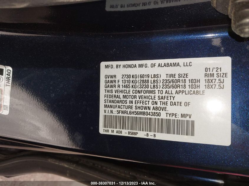 2021 HONDA ODYSSEY EX - 5FNRL6H56MB043850