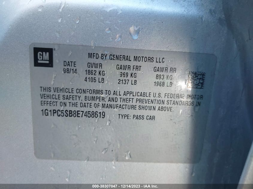 2014 CHEVROLET CRUZE 1LT AUTO - 1G1PC5SB8E7458619