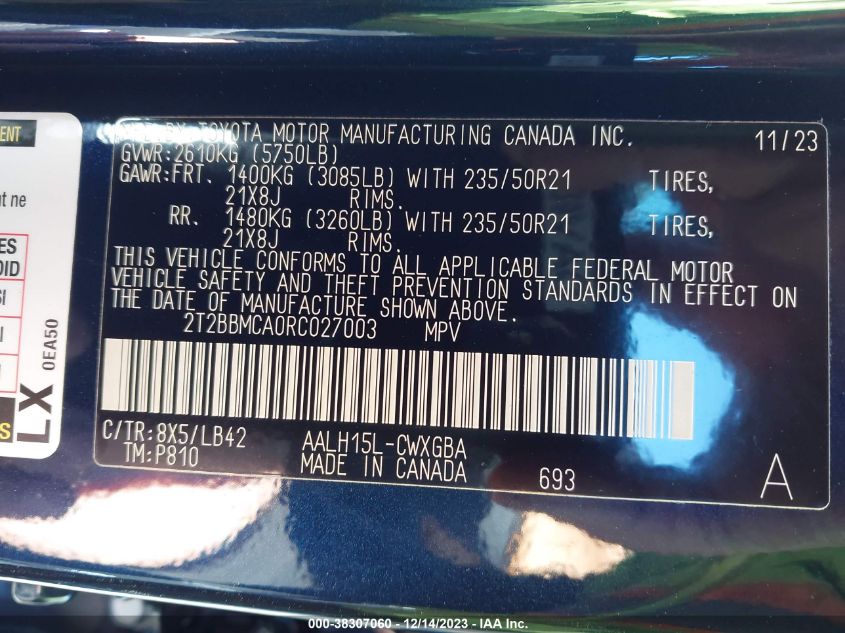 2024 LEXUS RX 350H PREMIUM PLUS - 2T2BBMCA0RC027003
