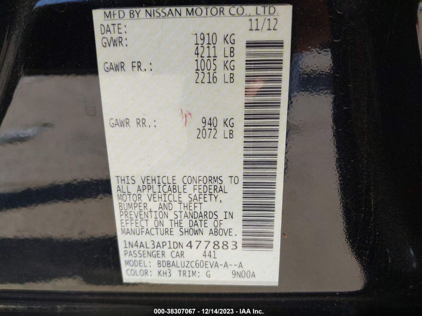 2013 NISSAN ALTIMA 2.5 SV - 1N4AL3AP1DN477883