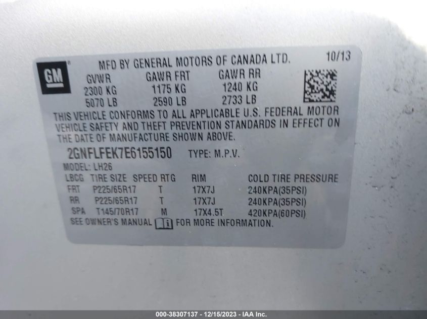 2014 CHEVROLET EQUINOX 1LT - 2GNFLFEK7E6155150