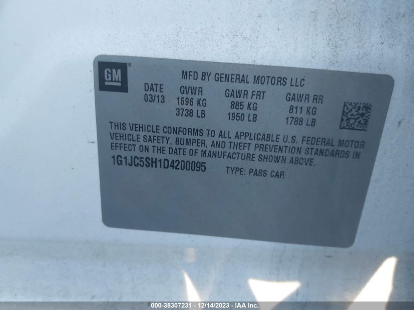 2013 CHEVROLET SONIC LT AUTO - 1G1JC5SH1D4200095