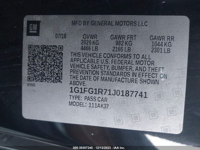 2018 CHEVROLET CAMARO SS - 1G1FG1R71J0187741