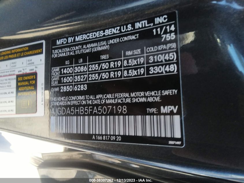 2015 MERCEDES-BENZ ML 350 4MATIC - 4JGDA5HB5FA507198